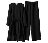 Kwatieh Ensemble Hiver Femme Pantalon Long à Manches Longues Pour Femmes Musulmanes éLéGant Mode Printemps Ourlet Boutonné Court Devant Dos Court Taille Longue Cordon Costume Pour Femmes 2023