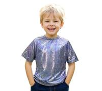 Kwatieh Fille Garçons T-Shirt Paillettes Scintillant De Danse Enfant Haut Disco Manches Courtes Métallisé à Sequins Et Imprimé Réfléchissant Costumes De Scène Et Vêtements Streetwear #F7