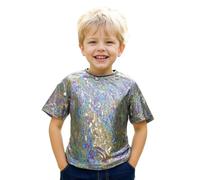 Kwatieh Fille Garçons T-Shirt Paillettes Scintillant De Danse Enfant Haut Disco Manches Courtes Métallisé à Sequins Et Imprimé Réfléchissant Costumes De Scène Et Vêtements Streetwear #F7