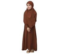 Kwatieh Robe de prière Musulmane à Manches Longues Abaya pour Filles - Couleur Unie - Caftan Abaya avec Hijab - Vêtements islamiques Modeste Arabe Dubaï Aïd #F302
