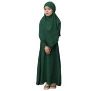 Kwatieh Robe de prière Musulmane à Manches Longues Abaya pour Filles - Couleur Unie - Caftan Abaya avec Hijab - Vêtements islamiques Modeste Arabe Dubaï Aïd #F302