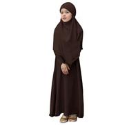Kwatieh Robe de prière Musulmane à Manches Longues Abaya pour Filles - Couleur Unie - Caftan Abaya avec Hijab - Vêtements islamiques Modeste Arabe Dubaï Aïd #F302