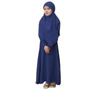 Kwatieh Robe de prière Musulmane à Manches Longues Abaya pour Filles - Couleur Unie - Caftan Abaya avec Hijab - Vêtements islamiques Modeste Arabe Dubaï Aïd #F302