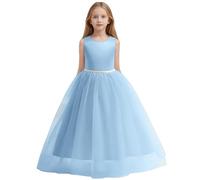 Kwatieh Robe Fille Satin Concours pour Mariage Enfants Perles Bal Gown avec n UD Robe Princesse Mousseline Dos Nu présentateur Fleur âge 5-12 Ans F410