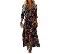 Kwatieh Robe Maxi Femme Bohème Imprimé Robes de Plage Chic et Elegant Géométrique Inspiration, Ethnique Style Kaftan Dress A Col V Manches Longues Cocktail Décontractée #f326