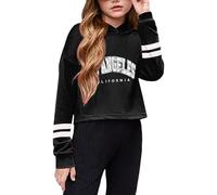Kwatieh Robe Sweat pour Fille - Décontractée Ample Active Manches Longues Sweat à Capuche Pull Court Imprimé Lettres Rayé Haut pour Adolescent de Handball #829