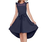 Kwatieh Robes Été Filles sans Manches Trapeze Robe de Soirée Elégante pour Enfants Anniversaire Mariage Bal Fête Décontractées 6-15 Ans F410