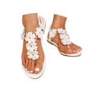Kwatieh Sandales plates bohèmes à fleurs pour femmes avec bride élastique et semelle souple chaussures décontractées plage vacances Femme Ballerines Petit Talon Converse Basse Chaussures Interieur