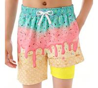 Kwatieh Shorts de Bain pour garçons avec Doublure de Compression intégrée, Gouttes de crème glacée, Cordon de Serrage, séchage Rapide F422