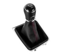 KWAYA Pommeau De Levier De Vitesse Manuel en Cuir pour Golf 7 MK7 2013-2018, 5 Vitesses, 6 Vitesses, Cache-poussière, Pièce De Rechange Intérieure Levier Vitesse(Red Line 5Speed)