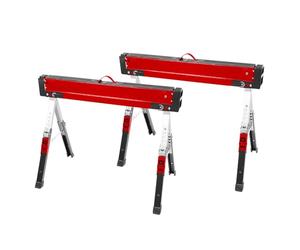 kwb 2 pièces jeu de tréteaux | Acier | pieds réglables 990 à 1080 mm | support antidérapant | supports bois équarri | pieds pliables | poignée transport