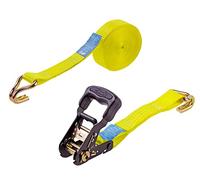 kwb 2x sangles d'arrimage 6 m x 35 mm, en sangle polyester résistante, avec déverrouillage confort et plaquette de contrôle, cliquet de serrage gainé de plastique, avec 2 crochets, testé TÜV/GS