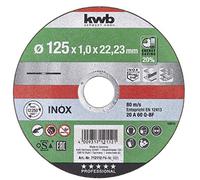 kwb AKKU-TOP Disque à tronçonner extra fin 125 mm Speed, 125 x 1,0 pour meuleuse d'angle, disque flexible adapté à l'acier inoxydable et au métal, alésage 22,23 mm, 125x1,0