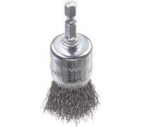 kwb Brosse pinceau, grossière, ondulée, fil d'acier HSS, Ø 25 mm pour métal et pierre, brosse métallique pour perceuse y compris tige hexagonale E6.3, pour dérouiller, décalaminer