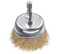 kwb Brosse boisseau, fine, fil de laiton, Ø 50 mm pour métal et pierre, brosse métallique pour perceuse, y compris tige hexagonale E6.3, pour dérouiller, décalaminer, rendre rugueux et nettoyer