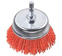 kwb Brosse boisseau, grossière, nylon abrasif, Ø 75 mm pour bois, métal et métaux non ferreux, brosse nylon pour perceuse y compris tige hexagonale E6.3, pour poncer, structurer