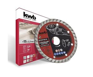 kwb CUT-FIX® Red-Line Disque à tronçonner diamanté ø 115 mm, avec turbo-band fritté, 9 trous secondaires, grande longévité, alésage 22,23 mm
