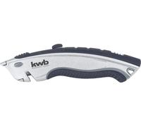 KWB Cutter de sécurité ergonomique à lame trapézoïdale avec coupe-fil (4 lames trapézoïdales, boîtier en métal), 175 mm - 013320