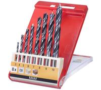 KWB Jeu de mèches à bois 514100 – Acier CV, hélicoïdales, 8 pièces Ø 3–10 mm pour bois dur et tendre