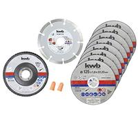 kwb Disques à tronçonner + disque diamanté et abrasif, Ø Meuleuse d'angle mince 125 mm Disque de tronçonnage p. Acier inoxydable INOX en boîte de rangement avec bouchons d'oreilles