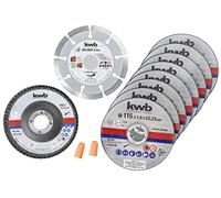kwb Disques à tronçonner + disque diamanté et abrasif, Ø Meuleuse d'angle mince 115 mm Disque à tronçonner p. Acier inoxydable INOX en boîte de rangement avec bouchons d'oreille