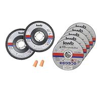 kwb Disques à tronçonner + disques abrasifs, Ø Meuleuse d'angle mince 115 mm Disque de tronçonnage pour inox, en boîte. Acier inoxydable INOX en boîte de rangement avec bouchons d'oreilles