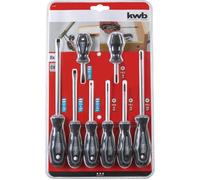 kwb AFGREE-150 Lot de 8 tournevis avec pointe magnétique, extra durcie, avec poignée 2 composants et trou de suspension, jeu de tournevis en acier CV mat