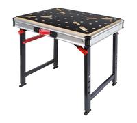 kwb Établi Pliable, 847 x 600 x 900 mm | Charge 150 kg | Hauteur réglable 735-887 mm | Plateau MDF | Cadre aluminium | Pliable | Poignée | Crochets latéraux