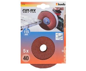 KWB fibre disque abrasif grain 40 Cut Flexi-Fix 714104 (Disque abrasif, 115 x 22, 5 pièces, pour gros travaux de ponçage, acier)