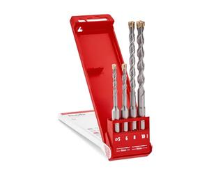 kwb HB2X SDS Plus Set de forets, 4 pièces, 110/160 mm, Ø 5/6 / 8/10 mm (HM X Cross Point, spirale fraisée en forme de U, acier 40 CR, SDS Plus)