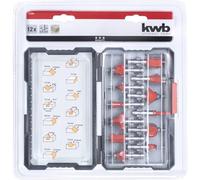 kwb Jeu de 12 fraises Ø 8 mm, à mises rapportées en métal dur, avec tige de serrage précise et géométrie de coupe optimisée pour un fraisage précis.