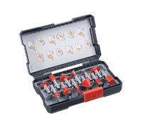 kwb Jeu de 12 fraises Ø 8 mm, à mises rapportées en métal dur, avec tige de serrage précise et géométrie de coupe optimisée pour un fraisage précis.