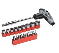 kwb Jeu de tournevis à manche en T 21 pièces avec porte-embouts, y compris 10 embouts 25 mm, 9 douilles 1/4'', pour les travaux de vissage légers dans la voiture, sur la moto et dans la maison