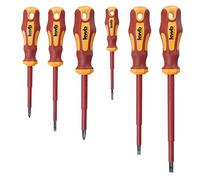 kwb Jeu de tournevis VDE 6 pièces, lames entièrement isolées, extra-durcies, avec manche à 2 composants et trou de suspension, jeu de tournevis en acier CV