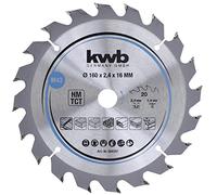 kwb Lame de scie circulaire 160 x 16 mm - Coupe rapide, convient pour le bois tendre et dur, les panneaux lattés et les panneaux d'agglomérés - Dents en carbure, corps de lame flexible