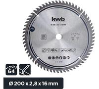 kwb lame de scie circulaire 200 x 16 mm, coupe très fine, lame de scie adaptée aux plans de travail, au bois et aux panneaux revêtus