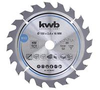 kwb Lame de scie circulaire pour panneaux d'agglomérés, bois/bois dur, 150 x 16 mm, coupes nettes, nombre moyen, 20 dents Z-20, lame de scie CleanCut moyenne, 150 x 16