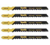 kwb Lames de scie sauteuse pour le bois en acier HCS flexible avec tige à une seule came (tige en T), denture spéciale à piquer, tranchant de longue durée, vernies en noir, coupe rapide