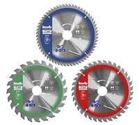 kwb Lot de 3 lames de scie circulaire 165 x 20/16 pour scies circulaires manuelles pour matériaux à panneaux et matériaux de construction en bois, avec bagues de réduction de 16 et 20 mm
