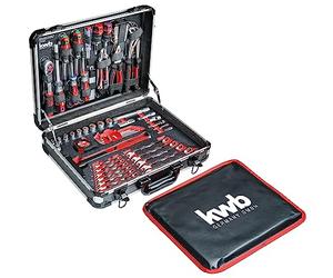 kwb Mallette à outils, jeu d'outils de 80 pièces, en aluminium robuste, verrouillable, rembourrée avec des inserts d'outils en mousse, jeu d'outils de qualité supérieure