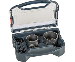 kwb Power-Box Jeu de couronnes de forage avec diamètre 68 mm et 82 mm - à concrétion carbure, résistant aux chocs, y compris - 2x forets de centrage, SDS Plus et tige hexagonale