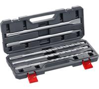 kwb SDS-Max Jeu de forets et burins pour marteau perforateur, jeu de 5 forets/burins pour la pierre et le béton dans un coffret en plastique