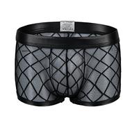 Kwelt Homme Boxer Briefs sous-vêtement Maille Creux Transparent Lingerie de Nuit Shorts de bian Trunk Taille Basse,Noir,Asien M / EU S