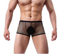 Kwelt Homme sous-vêtements Lingerie Homme Boxer Résille Transparente Slip Respirante Caleçon Briefs,XL,Noir