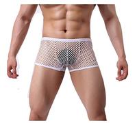 Kwelt Homme sous-vêtements Lingerie Homme Boxer Résille Transparente Slip Respirante Caleçon Briefs,M,Blanc