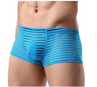 Kwelt Homme sous-vêtements Niedrige Taille Transparente Streifen Mesh U Convex Pouch Boxers Shorts Streifen Mesh Lingerie Brief Boxer,M,Bleu