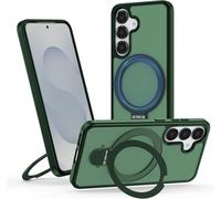 Kwex-Coque Pour Samsung Galaxy S24fe Avec Support, Magsafe Compatible Étui Rotatable Kickstand, Anti-Rayures Pc Dur Housse Arrière Mat Translucide Protection Case Avec Anneau Ajustable Rolatif, Vert