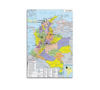 KWID Poster géopolitique de la carte de la Colombie - Peinture décorative sur toile - Impression d'art moderne pour chambre à coucher - 30 x 45 cm