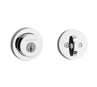 Kwikset 158 Milan Serrure à pêne dormant en chrome poli rond extérieur à clés pour porte d'entrée avant, sécurité SmartKey Rekey, boulon mort monocylindre, avec protection Microban