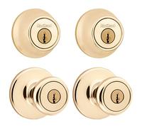 Kwikset 242 Tylo Entry Knob and Single Cylinder Deadbolt Project Pack in Polished Brass by Kwikset